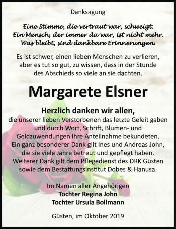 Traueranzeige von Margarete Elsner  von Magdeburger Volksstimme