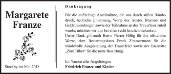 Traueranzeige von Margarete Franze  von Magdeburger Volksstimme