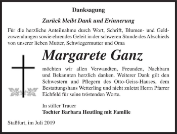 Traueranzeige von Margarete Ganz  von Magdeburger Volksstimme