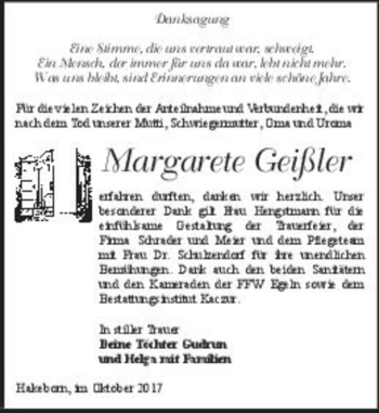 Traueranzeige von Margarete Geißler  von Magdeburger Volksstimme