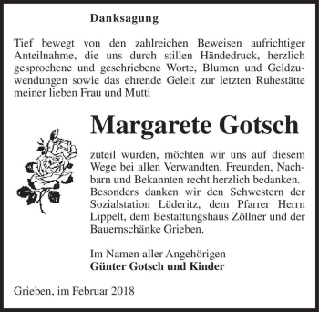 Traueranzeige von Margarete Gotsch  von Magdeburger Volksstimme