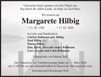 Traueranzeige von Margarete Hilbig  von Magdeburger Volksstimme