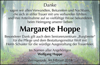 Traueranzeige von Margarete Hoppe  von Magdeburger Volksstimme