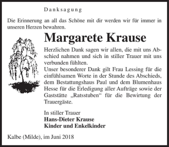 Traueranzeige von Margarete Krause  von Magdeburger Volksstimme