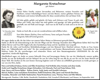 Traueranzeige von Margarete Kretschmar (geb. Rückert)  von Magdeburger Volksstimme