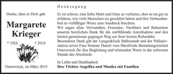 Traueranzeige von Margarete Krieger  von Magdeburger Volksstimme