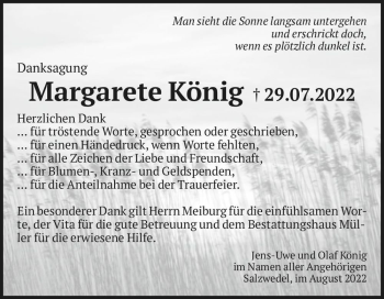 Traueranzeige von Margarete König  von Magdeburger Volksstimme