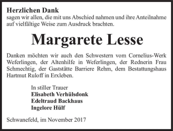 Traueranzeige von Margarete Lesse  von Magdeburger Volksstimme
