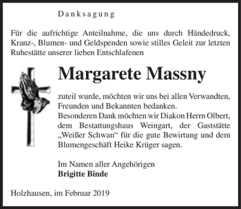 Traueranzeige von Margarete Massny  von Magdeburger Volksstimme