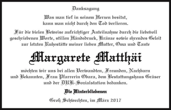 Traueranzeige von Margarete Matthäi  von Magdeburger Volksstimme