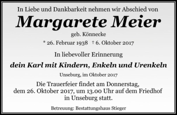 Traueranzeige von Margarete Meier (geb. Könnecke)  von Magdeburger Volksstimme
