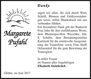 Traueranzeige von Margarete Pufahl  von Magdeburger Volksstimme