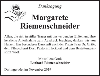 Traueranzeige von Margarete Riemenschneider  von Magdeburger Volksstimme