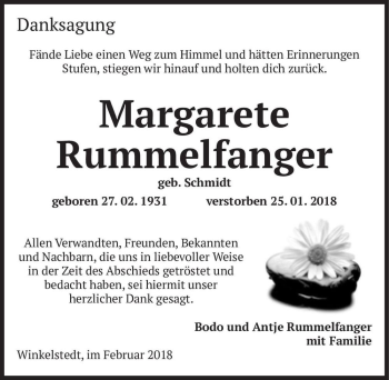 Traueranzeige von Margarete Rummelfanger (geb. Schmidt)  von Magdeburger Volksstimme