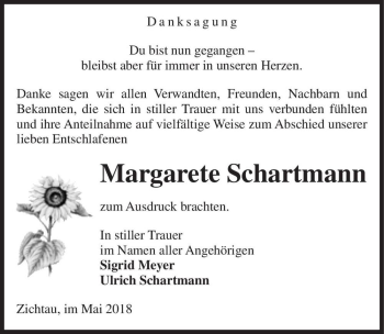 Traueranzeige von Margarete Schartmann  von Magdeburger Volksstimme