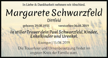 Traueranzeige von Margarete Schwarzfeld (Dittfeld)  von Magdeburger Volksstimme