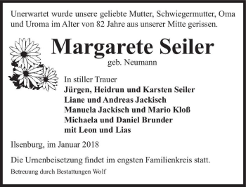 Traueranzeige von Margarete Seiler (geb. Neumann)  von Magdeburger Volksstimme