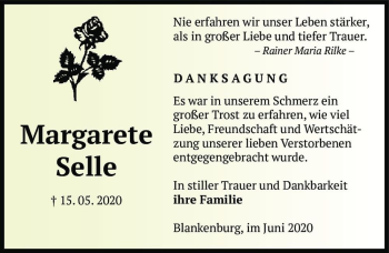 Traueranzeige von Margarete Selle  von Magdeburger Volksstimme