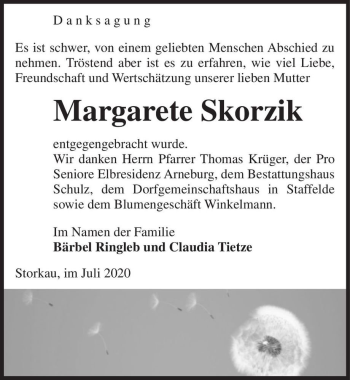 Traueranzeige von Margarete Skorzik  von Magdeburger Volksstimme