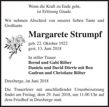 Traueranzeige von Margarete Strumpf  von Magdeburger Volksstimme