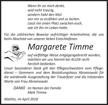 Traueranzeige von Margarete Timme  von Magdeburger Volksstimme