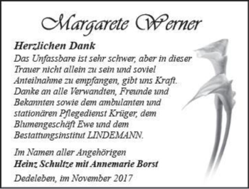 Traueranzeige von Margarete Werner  von Magdeburger Volksstimme