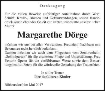 Traueranzeige von Margarethe Dörge  von Magdeburger Volksstimme