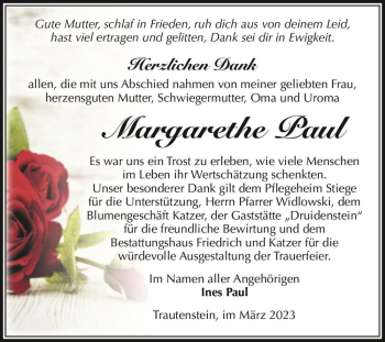 Traueranzeige von Margarethe Paul  von Magdeburger Volksstimme