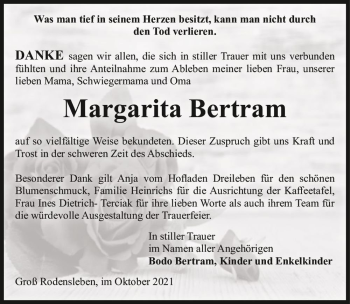 Traueranzeige von Margarita Bertram  von Magdeburger Volksstimme