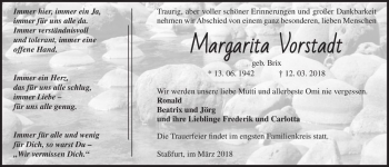 Traueranzeige von Margarita Vorstadt (geb. Brix)  von Magdeburger Volksstimme