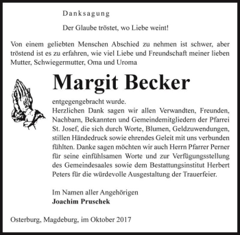 Traueranzeige von Margit Becker  von Magdeburger Volksstimme