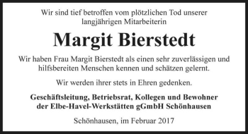 Traueranzeige von Margit Bierstedt  von Magdeburger Volksstimme