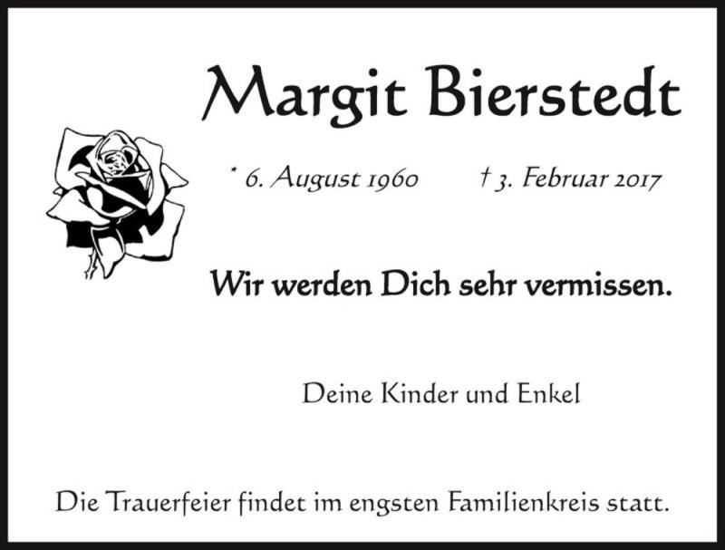  Traueranzeige für Margit Bierstedt  vom 08.02.2017 aus Magdeburger Volksstimme