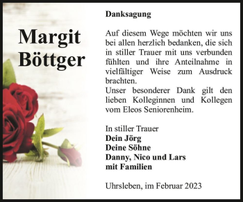 Traueranzeige von Margit Böttger  von Magdeburger Volksstimme