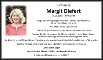 Traueranzeige von Margit Diefert  von Magdeburger Volksstimme