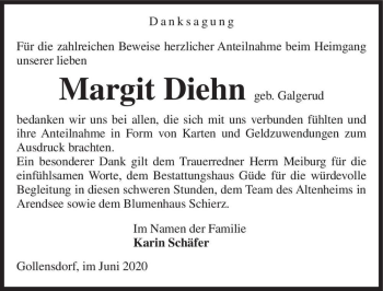 Traueranzeige von Margit Diehn (geb. Galgerud)  von Magdeburger Volksstimme
