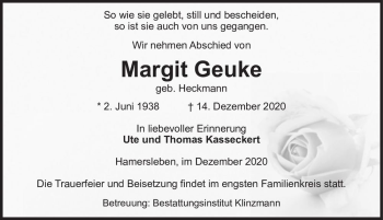 Traueranzeige von Margit Genke (geb. Heckmann)  von Magdeburger Volksstimme