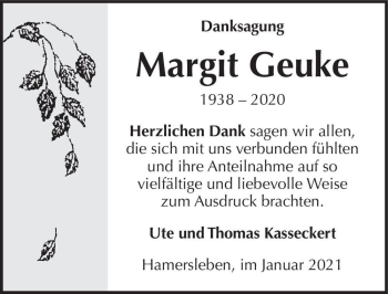 Traueranzeige von Margit Geuke  von Magdeburger Volksstimme