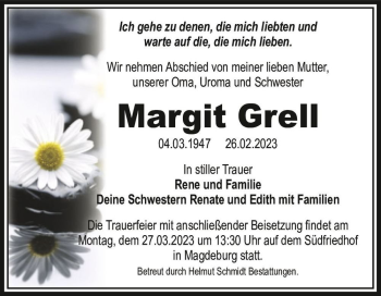 Traueranzeige von Margit Grell  von Magdeburger Volksstimme
