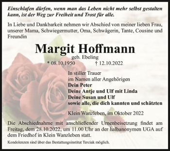 Traueranzeige von Margit Hoffmann (geb. Ebeling)  von Magdeburger Volksstimme