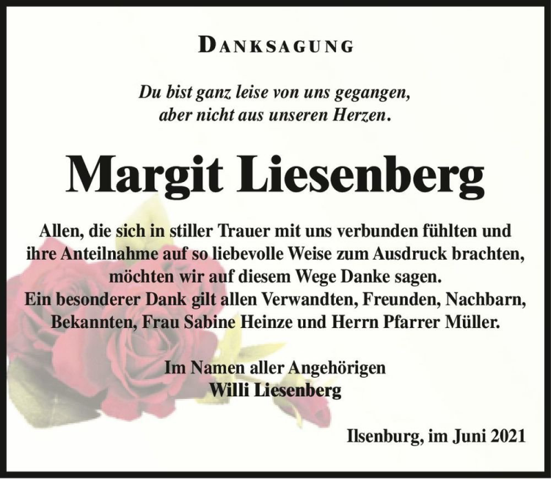  Traueranzeige für Margit Liesenberg  vom 10.06.2021 aus Magdeburger Volksstimme