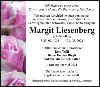 Traueranzeige von Margit Liesenberg (geb. Schilling)  von Magdeburger Volksstimme