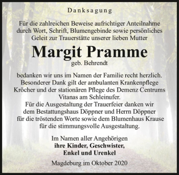 Traueranzeige von Margit Pramme (geb. Behrendt)  von Magdeburger Volksstimme