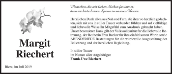 Traueranzeige von Margit Riechert  von Magdeburger Volksstimme