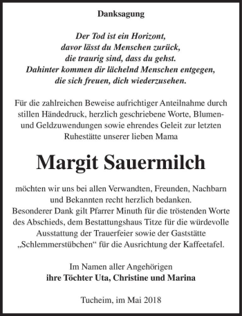 Traueranzeige von Margit Sauermilch  von Magdeburger Volksstimme