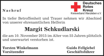 Traueranzeige von Margit Schkudlarski  von Magdeburger Volksstimme