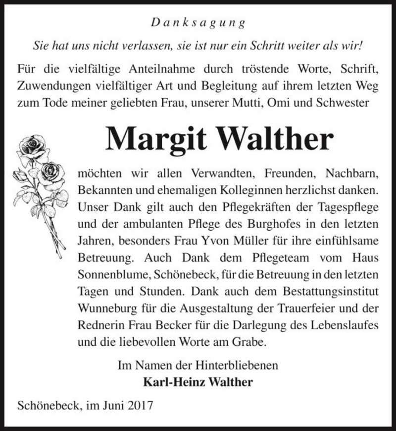  Traueranzeige für Margit Walther  vom 17.06.2017 aus Magdeburger Volksstimme