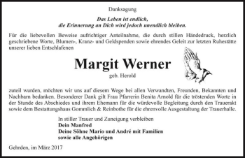 Traueranzeige von Margit Werner (geb. Herold)  von Magdeburger Volksstimme