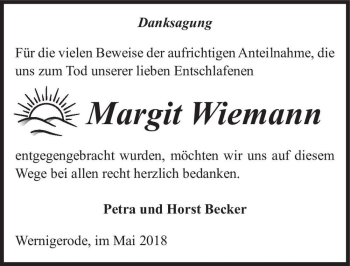 Traueranzeige von Margit Wiemann  von Magdeburger Volksstimme