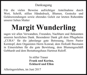 Traueranzeige von Margit Wunderling  von Magdeburger Volksstimme